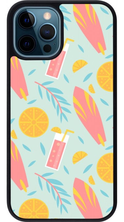 iPhone 12 / 12 Pro Case Hülle - Silikon schwarz Summer 2025 Pattern citron