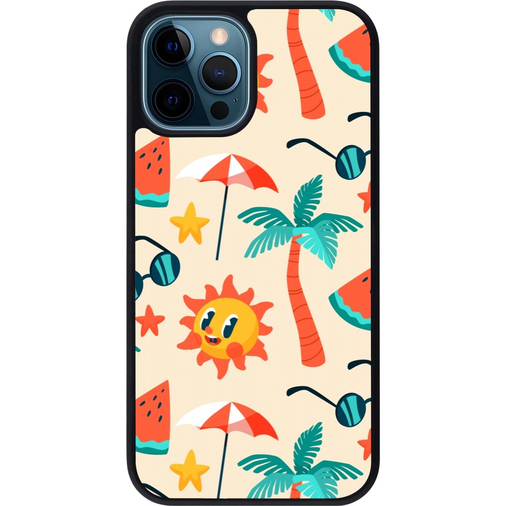 iPhone 12 / 12 Pro Case Hülle - Silikon schwarz Summer 2025 Pattern soleil