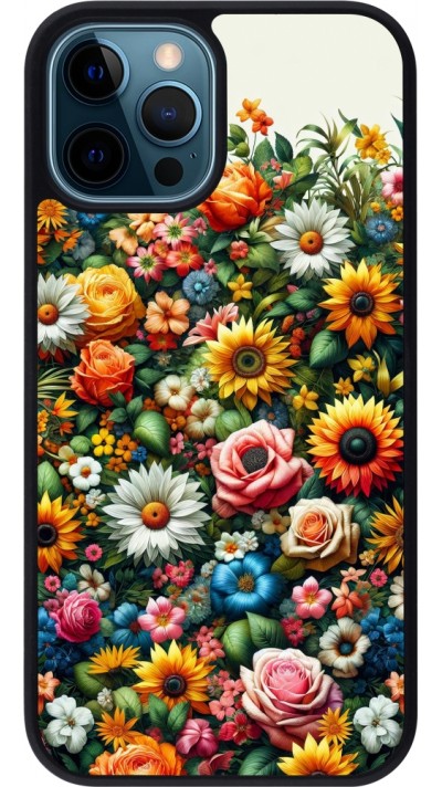 iPhone 12 / 12 Pro Case Hülle - Silikon schwarz Sommer Blumenmuster
