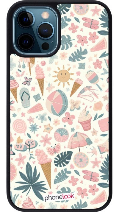 iPhone 12 / 12 Pro Case Hülle - Silikon schwarz Sommer Pink Muster