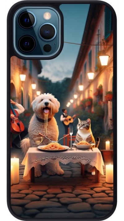 iPhone 12 / 12 Pro Case Hülle - Silikon schwarz Valentin 2024 Hund & Katze Kerzenlicht