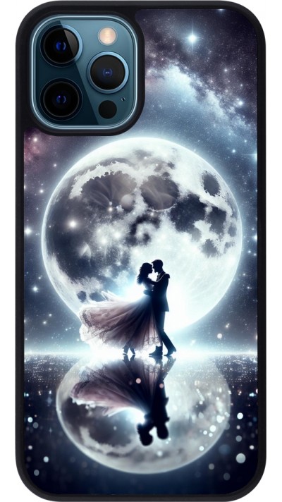 iPhone 12 / 12 Pro Case Hülle - Silikon schwarz Valentin 2024 Liebe unter dem Mond