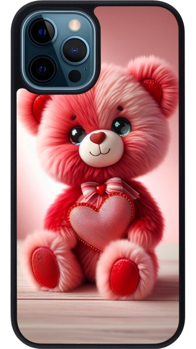 iPhone 12 / 12 Pro Case Hülle - Silikon schwarz Valentin 2024 Rosaroter Teddybär