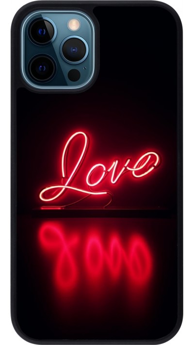 iPhone 12 / 12 Pro Case Hülle - Silikon schwarz Valentine 2025 Neon Liebe