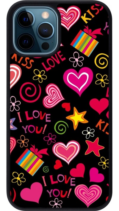 iPhone 12 / 12 Pro Case Hülle - Silikon schwarz Valentine 2023 love symbols