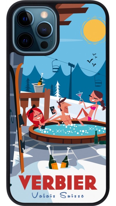 iPhone 12 / 12 Pro Case Hülle - Silikon schwarz Verbier Mountain Jacuzzi