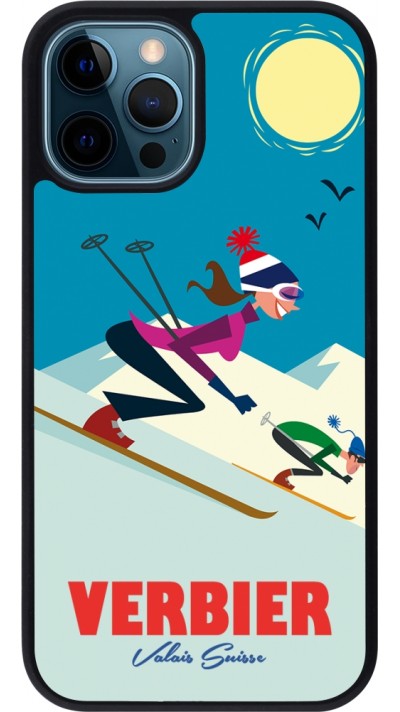 iPhone 12 / 12 Pro Case Hülle - Silikon schwarz Verbier Ski Downhill