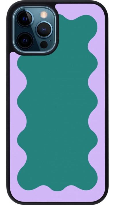 iPhone 12 / 12 Pro Case Hülle - Silikon schwarz Wavy Rectangle Green Purple