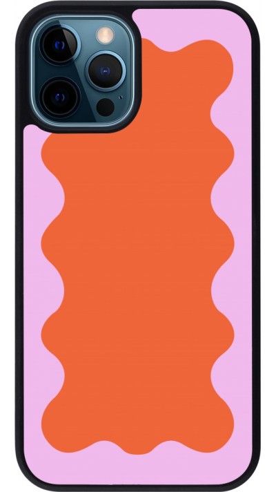 iPhone 12 / 12 Pro Case Hülle - Silikon schwarz Wavy Rectangle Orange Pink