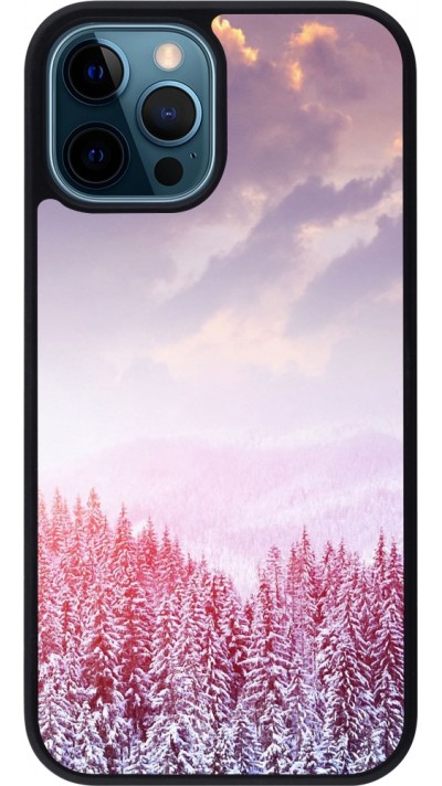 iPhone 12 / 12 Pro Case Hülle - Silikon schwarz Winter 22 Pink Forest