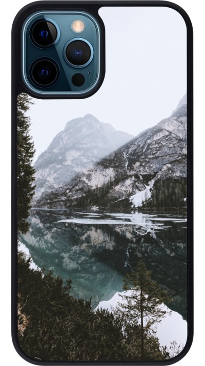iPhone 12 / 12 Pro Case Hülle - Silikon schwarz Winter 22 snowy mountain and lake