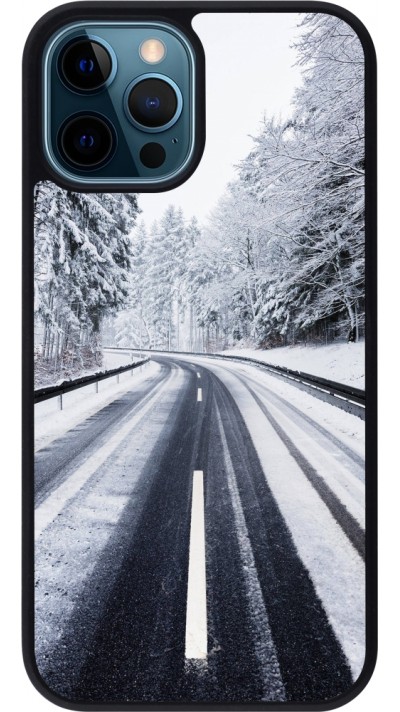 iPhone 12 / 12 Pro Case Hülle - Silikon schwarz Winter 22 Snowy Road