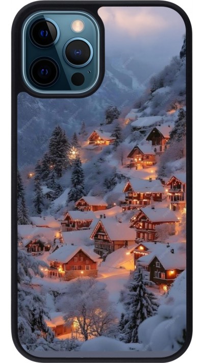 iPhone 12 / 12 Pro Case Hülle - Silikon schwarz Winter 25 Winter snowy village