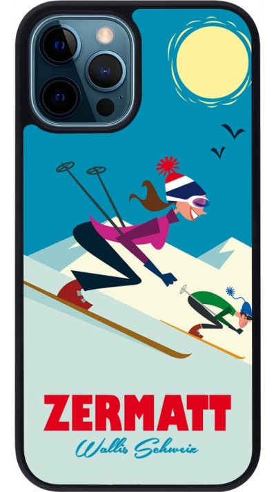 iPhone 12 / 12 Pro Case Hülle - Silikon schwarz Zermatt Ski Downhill