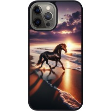 iPhone 12 Pro Max Case Hülle - Silikon schwarz Pferd majestätisch Strand