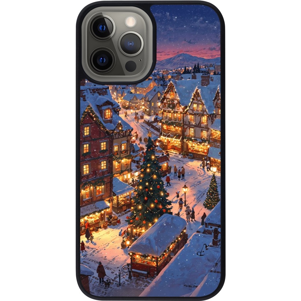 iPhone 12 Pro Max Case Hülle - Silikon schwarz Christmas 25 Xmas Village