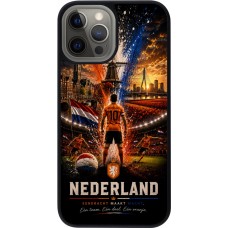 Coque iPhone 12 Pro Max - Silicone rigide noir Football Pays-Bas splash 2026