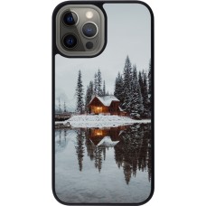iPhone 12 Pro Max Case Hülle - Silikon schwarz Winter 25 Winter house forest afternoon