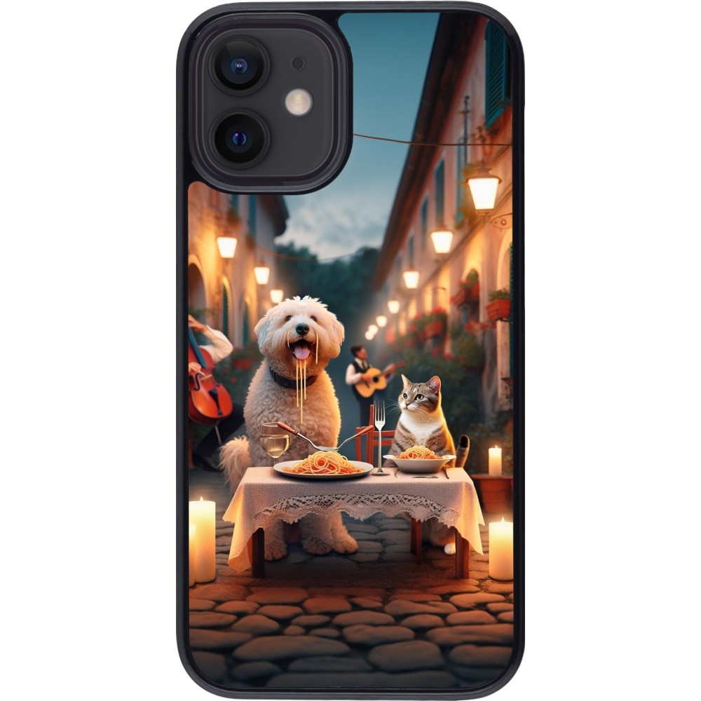 iPhone 12 mini Case Hülle - Valentin 2024 Hund & Katze Kerzenlicht