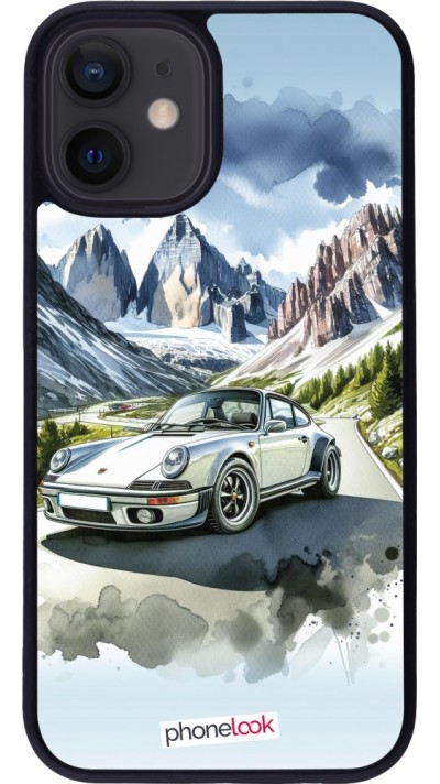 iPhone 12 mini Case Hülle - Silikon schwarz Porsche 911 Berg Aquarell