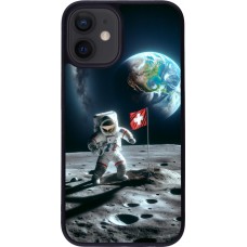 iPhone 12 mini Case Hülle - Silikon schwarz Astro Schweiz auf dem Mond