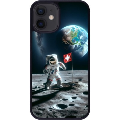 iPhone 12 mini Case Hülle - Silikon schwarz Astro Schweiz auf dem Mond