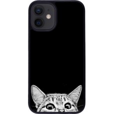 Hülle iPhone 12 mini - Silikon schwarz Cat Looking Up Black