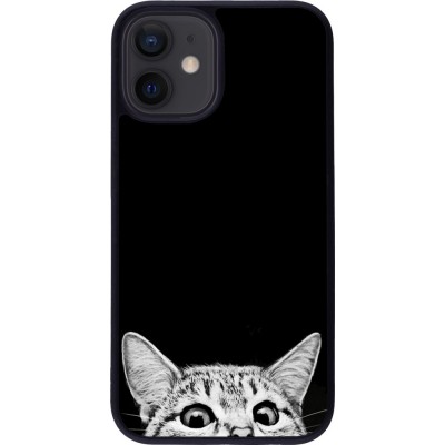 Hülle iPhone 12 mini - Silikon schwarz Cat Looking Up Black