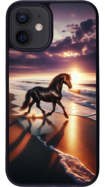 iPhone 12 mini Case Hülle - Silikon schwarz Pferd majestätisch Strand