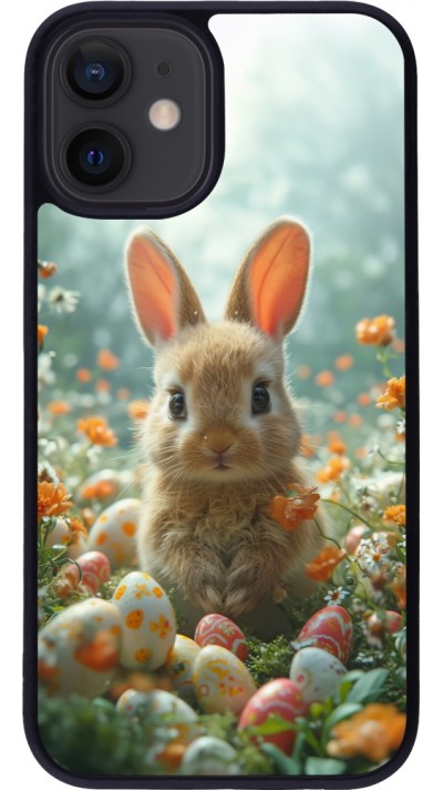 iPhone 12 mini Case Hülle - Silikon schwarz Easter 2026 Rabbit in the garden