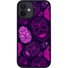 iPhone 12 mini Case Hülle - Silikon schwarz Halloween 2023 pink skulls