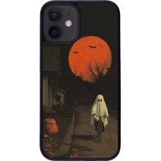 iPhone 12 mini Case Hülle - Silikon schwarz Halloween 2025 Ghost on a bicycle
