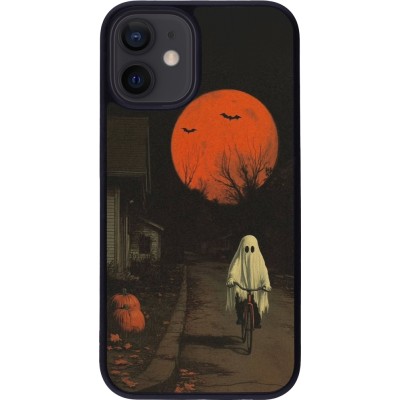 iPhone 12 mini Case Hülle - Silikon schwarz Halloween 2025 Ghost on a bicycle