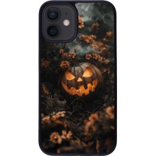iPhone 12 mini Case Hülle - Silikon schwarz Halloween 2025 Pumpkin with flowers