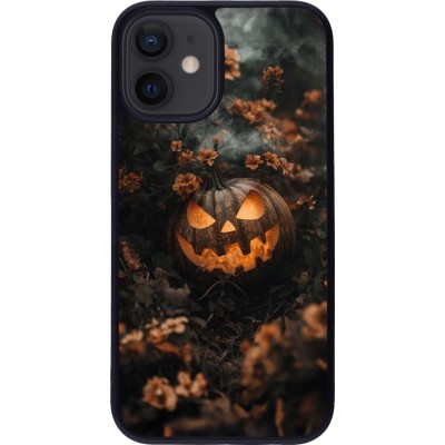 iPhone 12 mini Case Hülle - Silikon schwarz Halloween 2025 Pumpkin with flowers