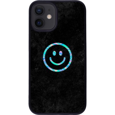 iPhone 12 mini Case Hülle - Silikon schwarz Happy smiley irisirt
