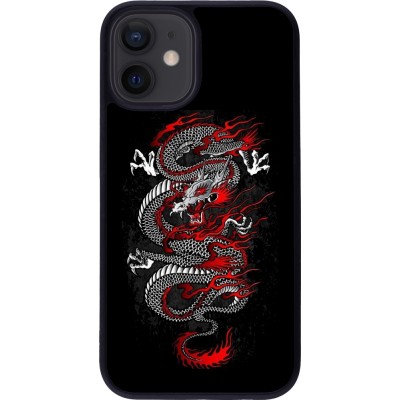 iPhone 12 mini Case Hülle - Silikon schwarz Japanese style Dragon Tattoo Red Black