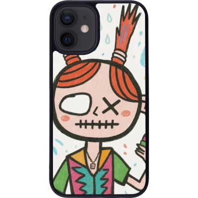 iPhone 12 mini Case Hülle - Silikon schwarz Little Girl Sketch