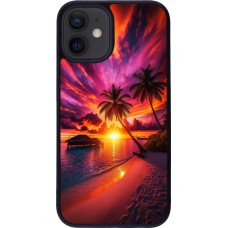 iPhone 12 mini Case Hülle - Silikon schwarz Malediven Abenddämmerung Glückseligkeit