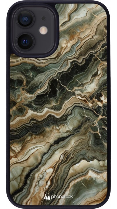 iPhone 12 mini Case Hülle - Silikon schwarz Oliv Marmor