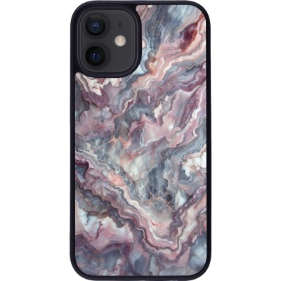 iPhone 12 mini Case Hülle - Silikon schwarz Violetter silberner Marmor
