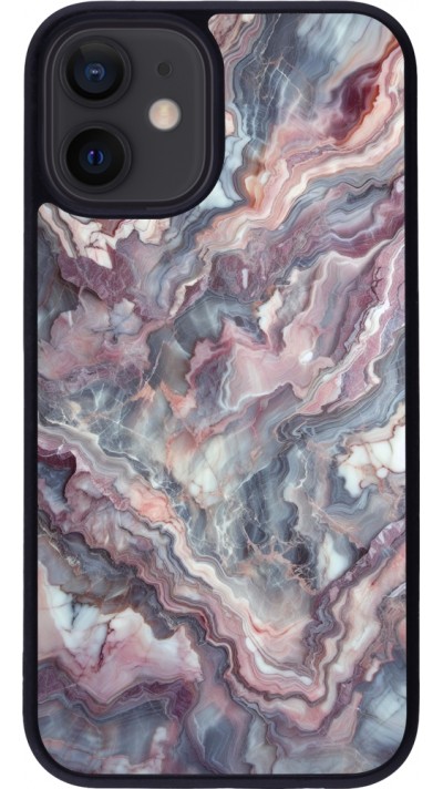 iPhone 12 mini Case Hülle - Silikon schwarz Violetter silberner Marmor