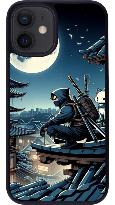 iPhone 12 mini Case Hülle - Silikon schwarz Ninja unter dem Mond