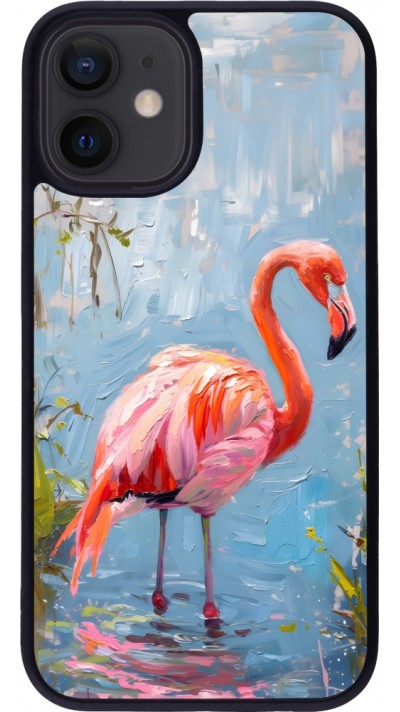 iPhone 12 mini Case Hülle - Silikon schwarz Paint Flamingo