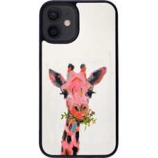 iPhone 12 mini Case Hülle - Silikon schwarz Pink Girafe Paint