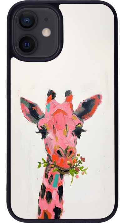 iPhone 12 mini Case Hülle - Silikon schwarz Pink Girafe Paint