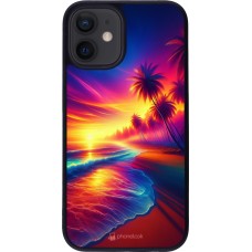 iPhone 12 mini Case Hülle - Silikon schwarz Strand Sonnenuntergang auffällig
