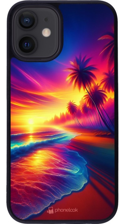 iPhone 12 mini Case Hülle - Silikon schwarz Strand Sonnenuntergang auffällig
