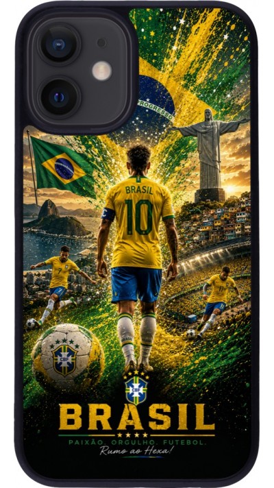 iPhone 12 mini Case Hülle - Silikon schwarz Fussball Brasilien splash 2026
