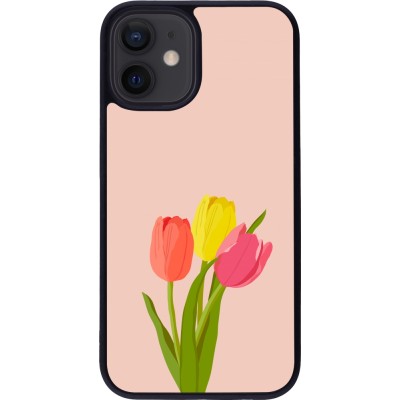 iPhone 12 mini Case Hülle - Silikon schwarz Spring 23 tulip trio